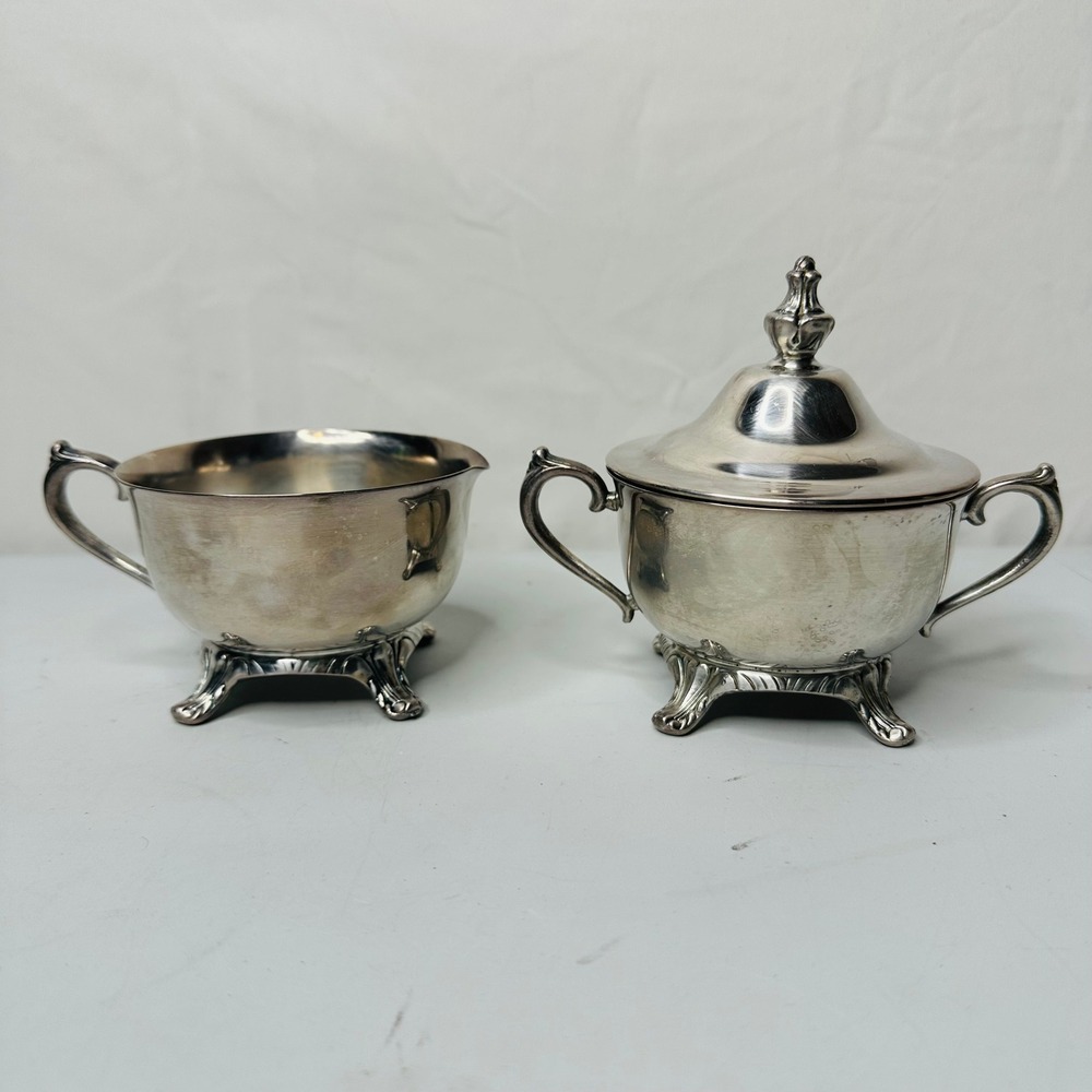 International Silver Company Footed Sugar Bowl & Creamer Set Silverplate Vintage